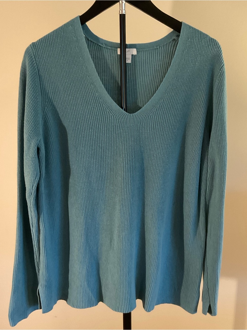 J. Jill Teal V-Neck Ribbed Sweater Size Medium